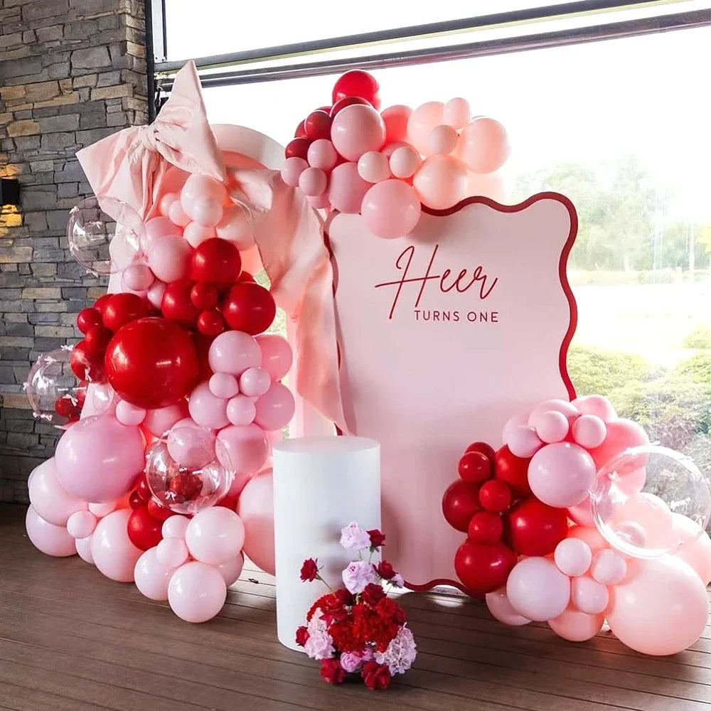 Kit d'arc de ballons du jour de Léon, rouge et rose, décoration pour fête préChristophe, anniversaire, mariage, nouvel an, sexe, 75 pièces