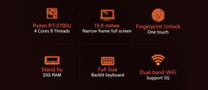 Laptop MAX Ram 36GB Rom 2TB SSD Metal ноутбуки Bluetooth AMD Ryzen 7 2700U Windows10 11 Pro Portable Gaming IPS Laptop
