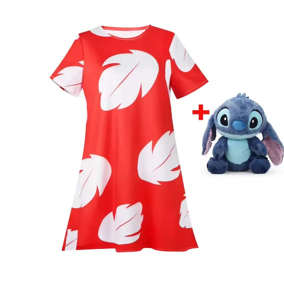 Lilo and Stitch Costume Girl Hawaii Costume Red Frock Halloween 2025 Lilo Vestido Summer Casual Robes