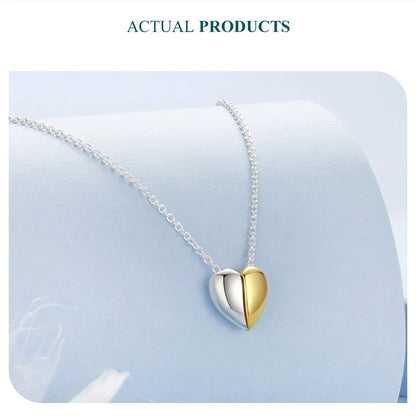 Gold Plated Heart Pendant Necklace For Women - 925 Sterling Silver Couple Heart Jewelry