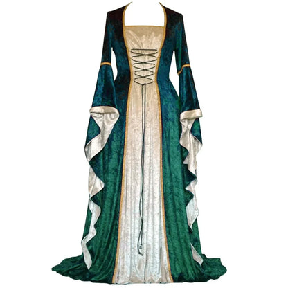 Robe de soirée rétro pour femmes, Costume d'halloween, Robe Noble de cour Cosplay, manches cloche anciennes, Costume de