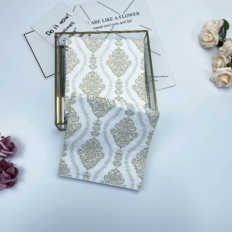 Serviette de table carrée imprimée florale, 2 plis, 20 pièces/paquet, pour le visage, fête, restaurant occidental, 73 plis