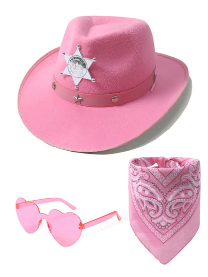 Chapeau de Cowgirl rose pour filles et enfants, chapeau de Cowboy avec lunettes Bandana, casquette de princesse occidentale, accessoires de Costume de fête d'anniversaire