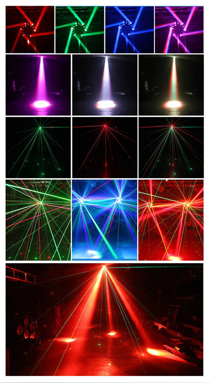 Projecteurs de scène à LED mobiles à 6 bras RGBW 150W Lyre Beam Lumières de fête avec télécommande Son DMX Disco DJ pour Karaoké Discothèque