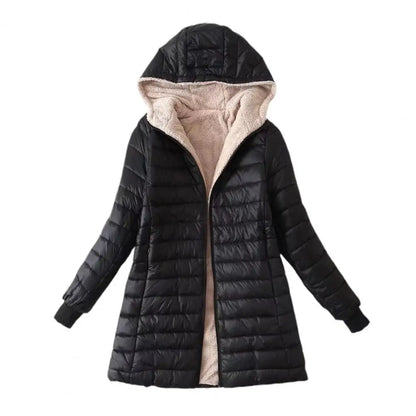 Soft Hooded Coat Long Sleeves Winter Jacket Plush Lining Warm Autumn Jackets Winter Cardigan Coat  Windproof
