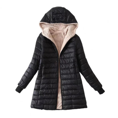 Soft Hooded Coat Long Sleeves Winter Jacket Plush Lining Warm Autumn Jackets Winter Cardigan Coat  Windproof