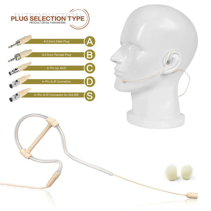 Casque beige à oreillette unique, microphone, fonctionnement mains libres, prise XLR 3,5 mm, 3 broches, 4 broches, avec bonnette de microphone