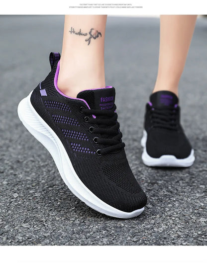 Oulylan Summer Soft Sole Running Shoes Ladies Casual Solid Color Antislip Footwear Outdoor Lace Up Mesh Breathable Sneakers