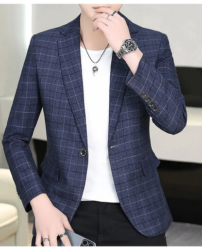 Chemise habillée cintrée à carreaux pour homme, coupe ajustée, style occidental, décontractée et tendance.