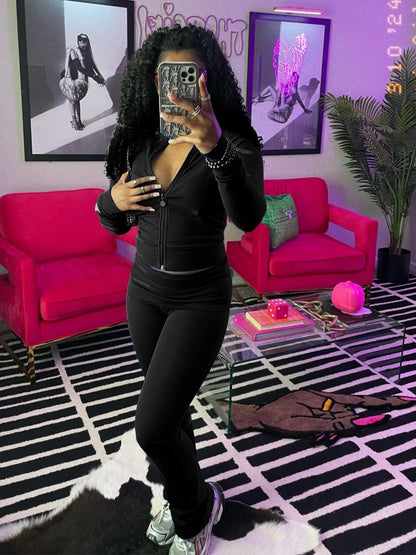 FAGADOER Autumn Winter 2 Piece Sets Women Outfit Casual Zip Pocket Crop Tops+High Waist Leggings Pants Suits Jogger Streetwear