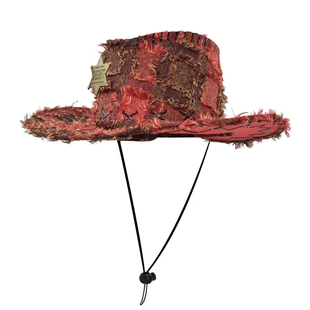 Chapeaux de Cowboy occidentaux rétro SHERIFF, sangle de menton réglable, Protection solaire, voyage, Vintage, plein air, tendance, Streetwear