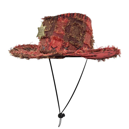 Chapeaux de Cowboy occidentaux rétro SHERIFF, sangle de menton réglable, Protection solaire, voyage, Vintage, plein air, tendance, Streetwear