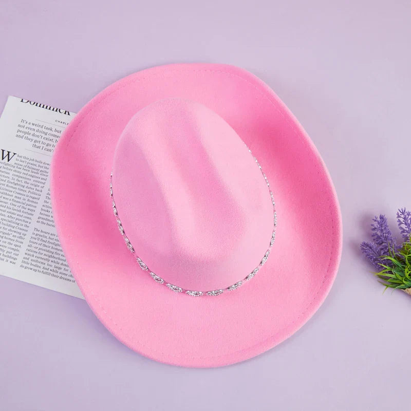 Chapeau de Cowgirl en strass pour femmes, Style occidental rétro, chapeau de soleil à large bord, casquettes de fête à thème