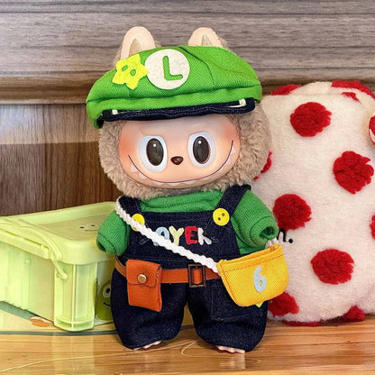Cute Cowboy Clothes for Labubu Fashion Overalls Set Clothing Hats for Labubu V1 V2 V3 Cartoon Clothes Outfit Dolls Accessories