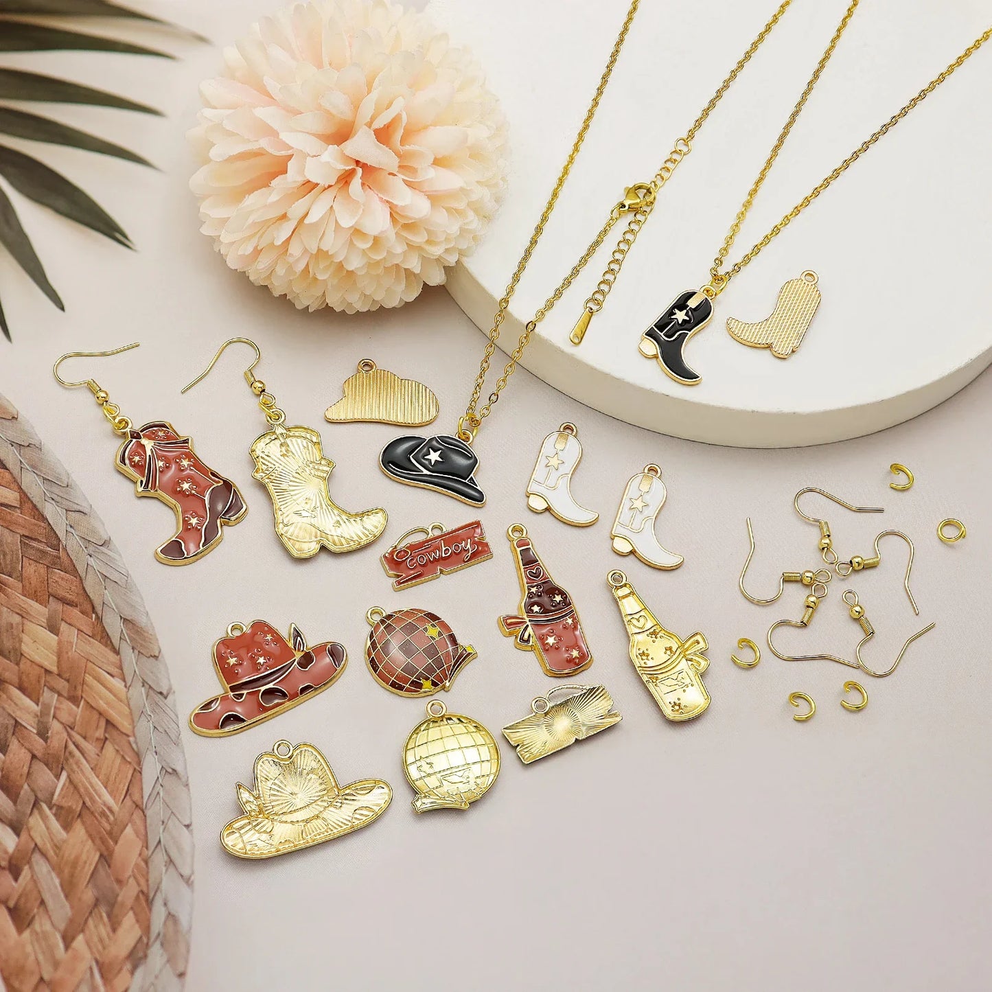 Western Cowboy Pendant DIY Handmade Making Jewelry for Earrings Bracelet Necklace Enamel Cowgirl Hat Boots Charms Accessories