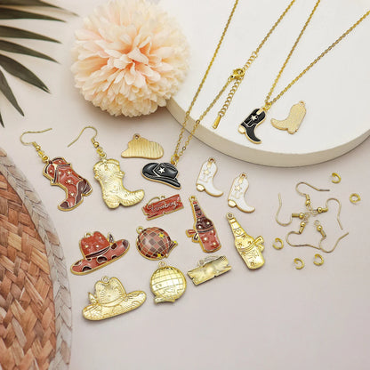 Western Cowboy Pendant DIY Handmade Making Jewelry for Earrings Bracelet Necklace Enamel Cowgirl Hat Boots Charms Accessories