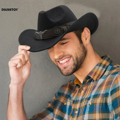 Chapeaux de Cowboy à la mode, chapeau Panama de Cowgirl à large bord avec ceinture rétro pour déguisement de fête
