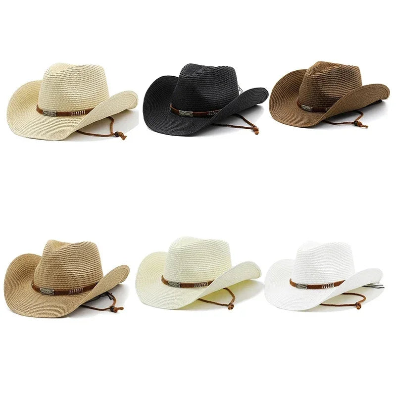 Chapeau de Cowboy d'été à large bord pour femmes et hommes, chapeaux de paille de Cowgirl occidentale, mode robe fantaisie occidentale, couvre-chef de fête, casquette unisexe