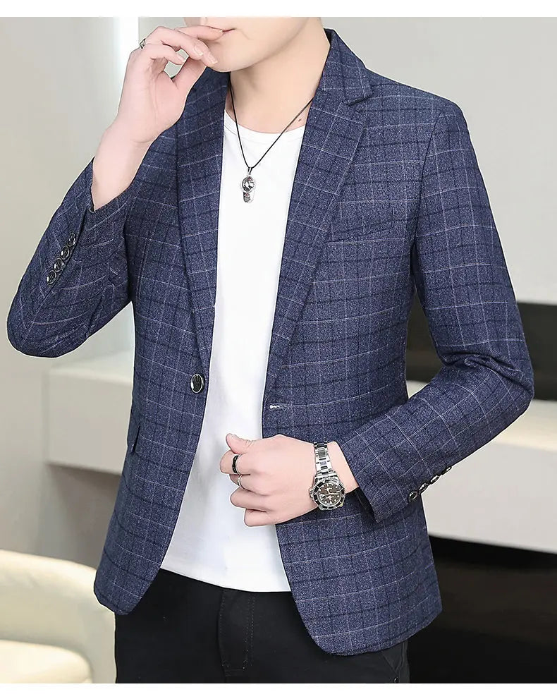 Chemise habillée cintrée à carreaux pour homme, coupe ajustée, style occidental, décontractée et tendance.