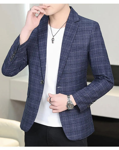 Chemise habillée cintrée à carreaux pour homme, coupe ajustée, style occidental, décontractée et tendance.