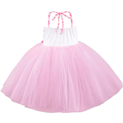 Movie Cowgirl Barbi Costume for Girls Princess Dress Hot Pink Plaid Margot Robbie Tutu Dress Kids Birthday Party Tulle Dresses