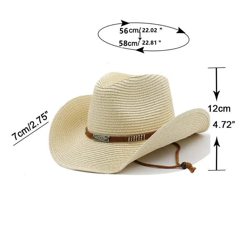 Chapeau de Cowboy d'été à large bord pour femmes et hommes, chapeaux de paille de Cowgirl occidentale, mode robe fantaisie occidentale, couvre-chef de fête, casquette unisexe