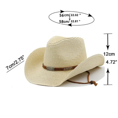 Chapeau de Cowboy d'été à large bord pour femmes et hommes, chapeaux de paille de Cowgirl occidentale, mode robe fantaisie occidentale, couvre-chef de fête, casquette unisexe