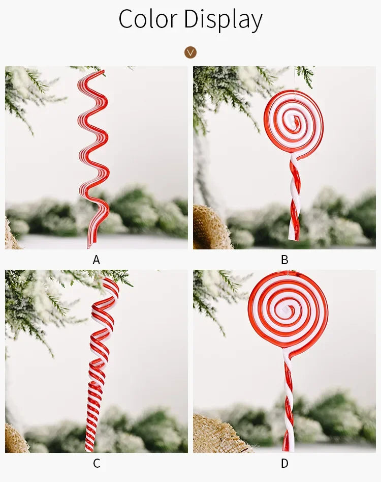 Cannes à bonbons de Noël en acrylique, pendentif béquille torsadé pour arbre de Noël, décorations de Noël pour le Nouvel An, ornements, cadeaux