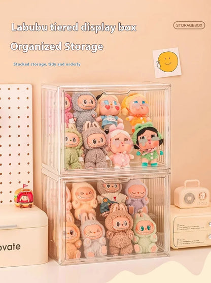 Labubu Doll Storage Box Large Capacity Transparent Acrylic Display Cabinet Dustproof Case Desktop Organizer For Home
