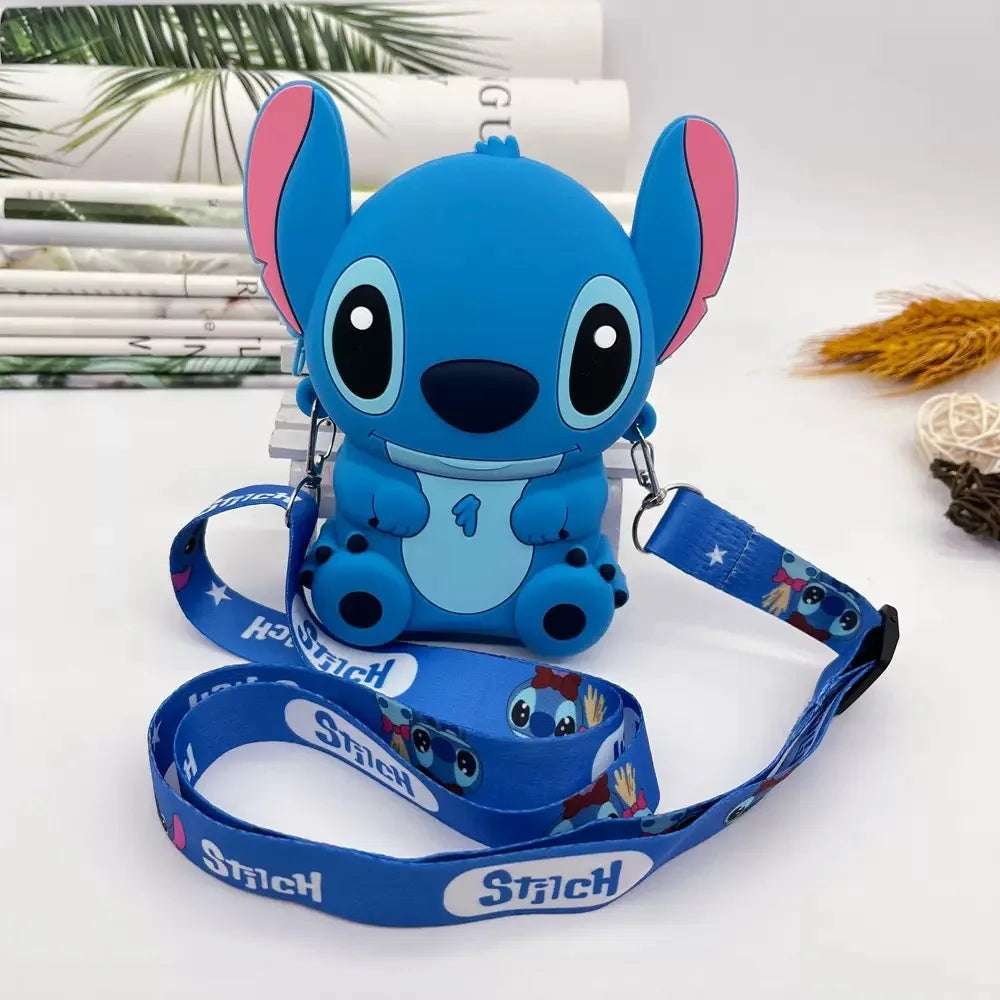 Cute Stitch & Angel Styling Silicone Coin Purse Cartoon Blue Pink Mini Wallet Crossbody Bag For Boys Girls Kawaii Accessories