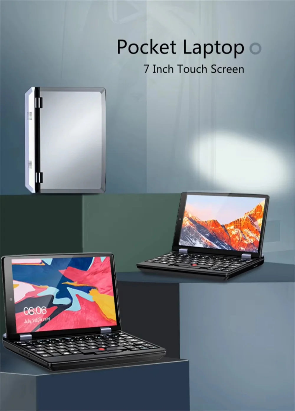 7 Inch Mini Laptop 16G 1TB N95 Notebook IPS Touch Screen Portable Netbook Win 11 Pro Mini PC Micro Computer Bluetooth 4.2