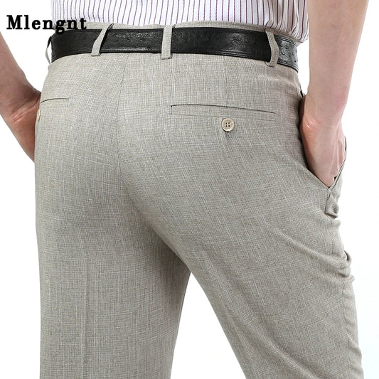 2021 Big Size 44 Summer Comfortable Business Linen Pants Mens High Quality Casual Trousers Straight Work Suit Pant Male 8 Color