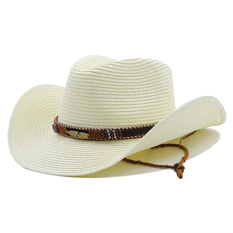 Chapeau de Cowboy d'été à large bord pour femmes et hommes, chapeaux de paille de Cowgirl occidentale, robe de mode, couvre-chef de fête, casquette unisexe