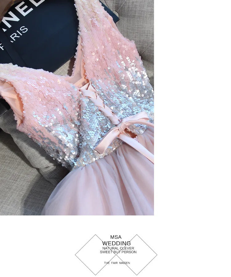 F2122 Customized Short Cocktail Party Dress Girl Graduation Robe 2025 Sweet Memory Colorful Sequined Mesh Tulle Prom Dresses