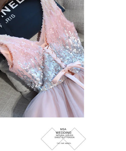 F2122 Customized Short Cocktail Party Dress Girl Graduation Robe 2025 Sweet Memory Colorful Sequined Mesh Tulle Prom Dresses