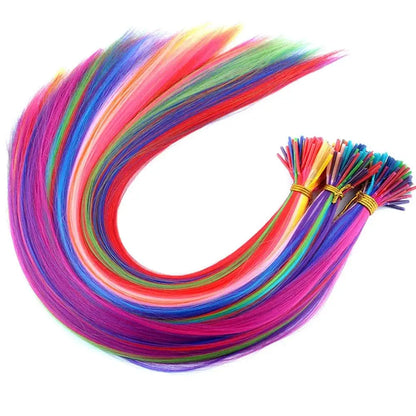 Kit d'extensions de cheveux synthétiques arc-en-ciel de 50 cm, 10 pièces, extensions colorées à pointes en I avec micro-perles et aiguille à crochet pour femmes et enfants, cosplay