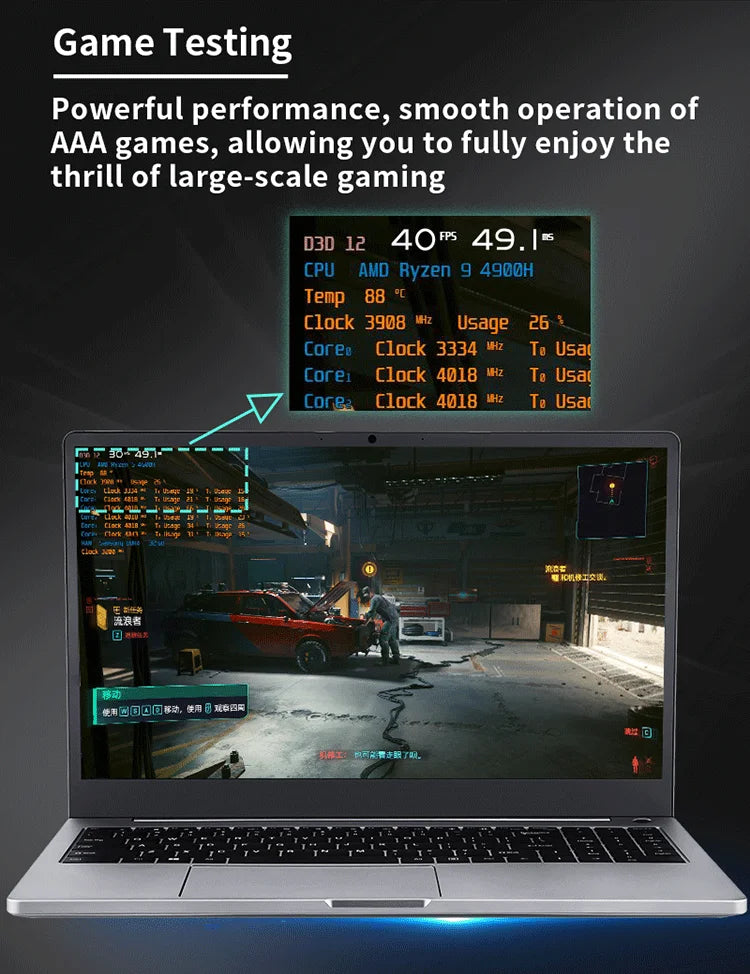 Genmachine Laptop AMD Ryzen™ 9 4900H 15.6 Inch LPDDR4 RAM M.2 NVME SSD Business Gaming Laptop Computer Notebook Radeon Graphics
