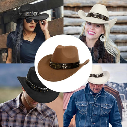 Nouveau Chapeau de Cowboy de Style Occidental pour Hommes et Femmes Chapeau de Gentleman Rétro à Large Bord Chapeau de Cowgirl Jazz Chapeaux de Soleil Tendance pour l'Été