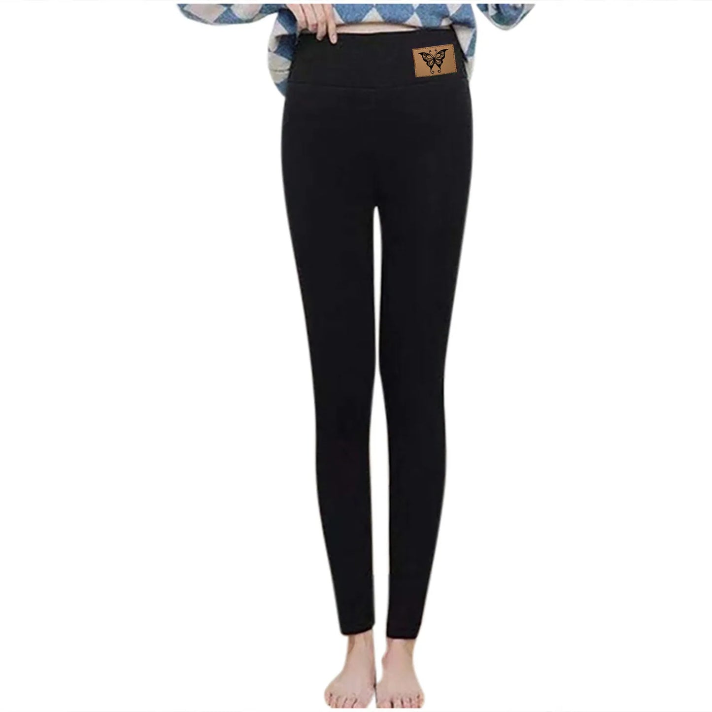 Leggings d'hiver doublés de velours pour femmes, pantalons chauds, taille haute, monochromatique, confortable, extensible, thermique, grande taille, sourire