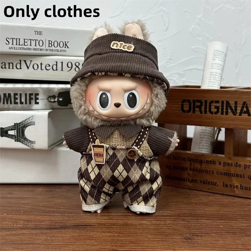 LABUBU 17cm Doll'S Clothes Outfit Accessories For Labubu V1 V2 Striped overalls hats glasses shoes Cool handsome Clothing Gift