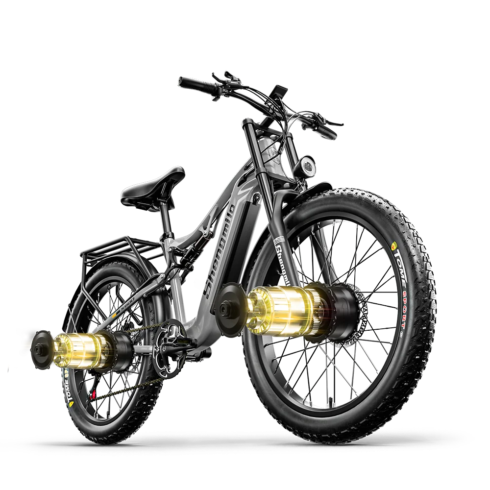 Shengmilo S600 gros pneu vélo électrique 2000W avec deux moteurs 48V17.5AH batterie 26 pouces e vélo adulte, vélo électrique de montagne
