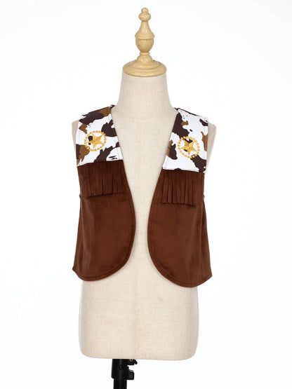 Children's Hippie Cowboy Costume, Toddler Boys Girls Cowgirl Vest, Open Front Fringed Vest for Halloween Cosplay Theme Party Outfits