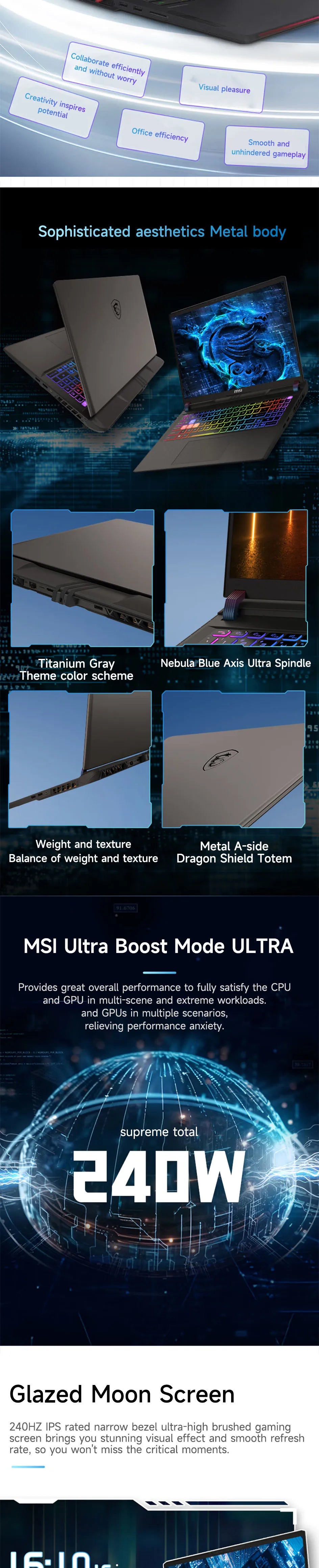 2025 MSI Vector 16 HX AI Gaming Laptop 16 Inch 2.5K 240Hz IPS Screen Notebook Ultra 9-275HX 64GB 4TB RTX5080 Netbook Computer PC