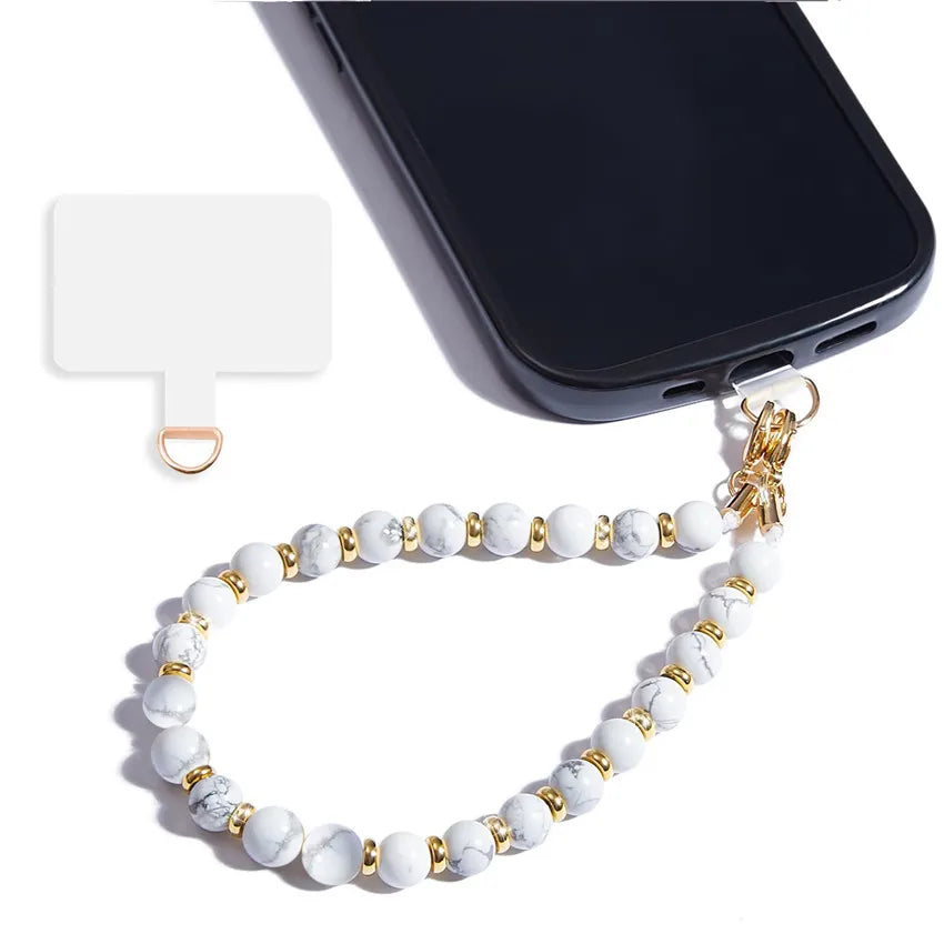 Marble Beaded Phone Wrist Strap, Detachable Cellphone Lanyard with Tether Tab, Hands-Free Wristlet Bracelet, Grip for Women