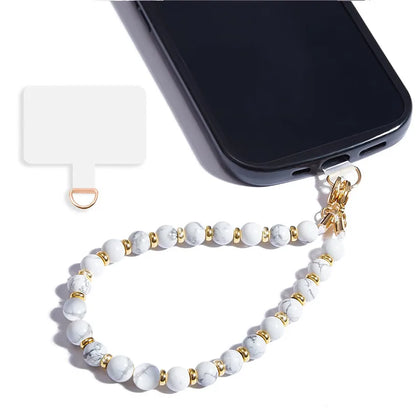 Marble Beaded Phone Wrist Strap, Detachable Cellphone Lanyard with Tether Tab, Hands-Free Wristlet Bracelet, Grip for Women