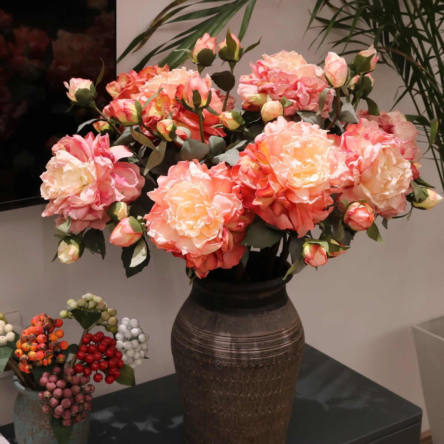 Grand Bouquet de pivoines blanches haut de gamme, fleurs artificielles pour décoration de mariage, de maison, fausses fleurs pour le nouvel an, décorations d'automne