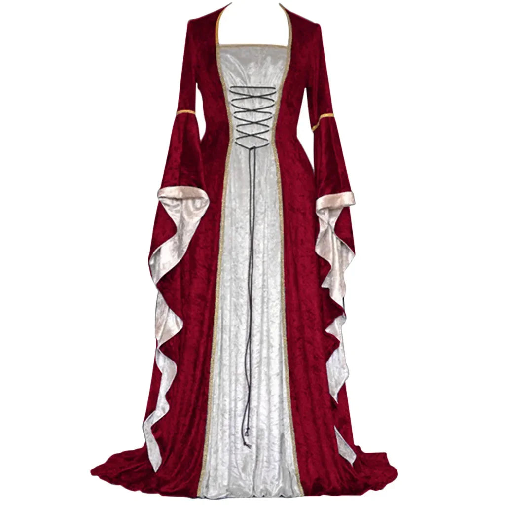 Robe de soirée rétro pour femmes, Costume d'halloween, Robe Noble de cour Cosplay, manches cloche anciennes, Costume de