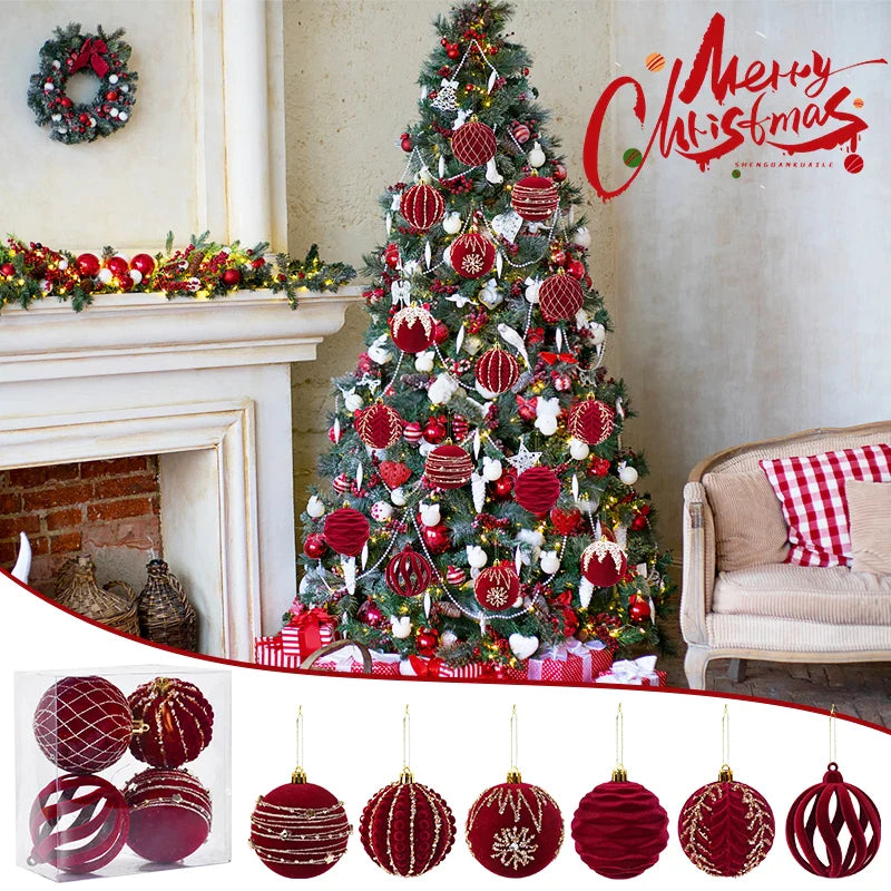 Grandes Boules de Noël Rouge de 8cm, Décorations pour la Maison, Cadeau de Nouvel An, 2024, 2025