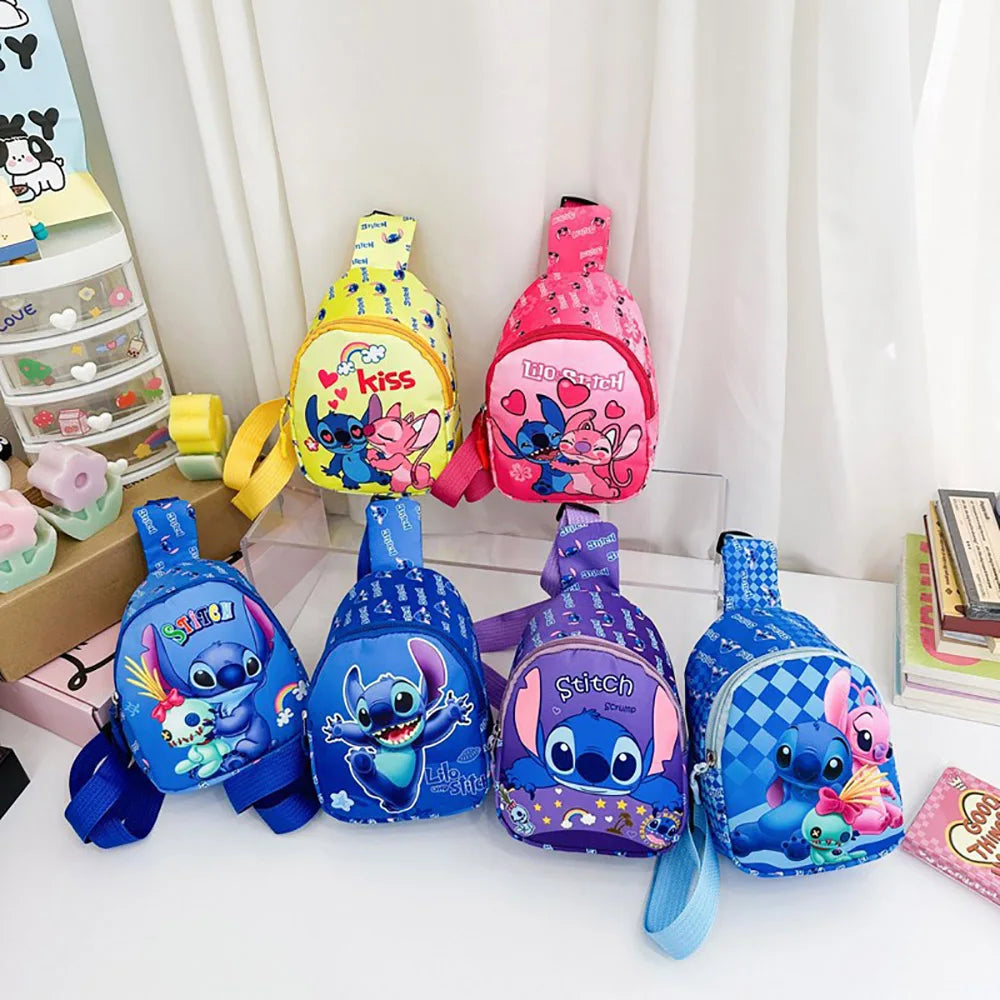 Sacoches à bandoulière Stitch mignon dessin animé, sacs de poitrine Kawaii, sacoche de voyage portable à la mode, sac fourre-tout extérieur, sacs à dos pour enfants, cadeaux
