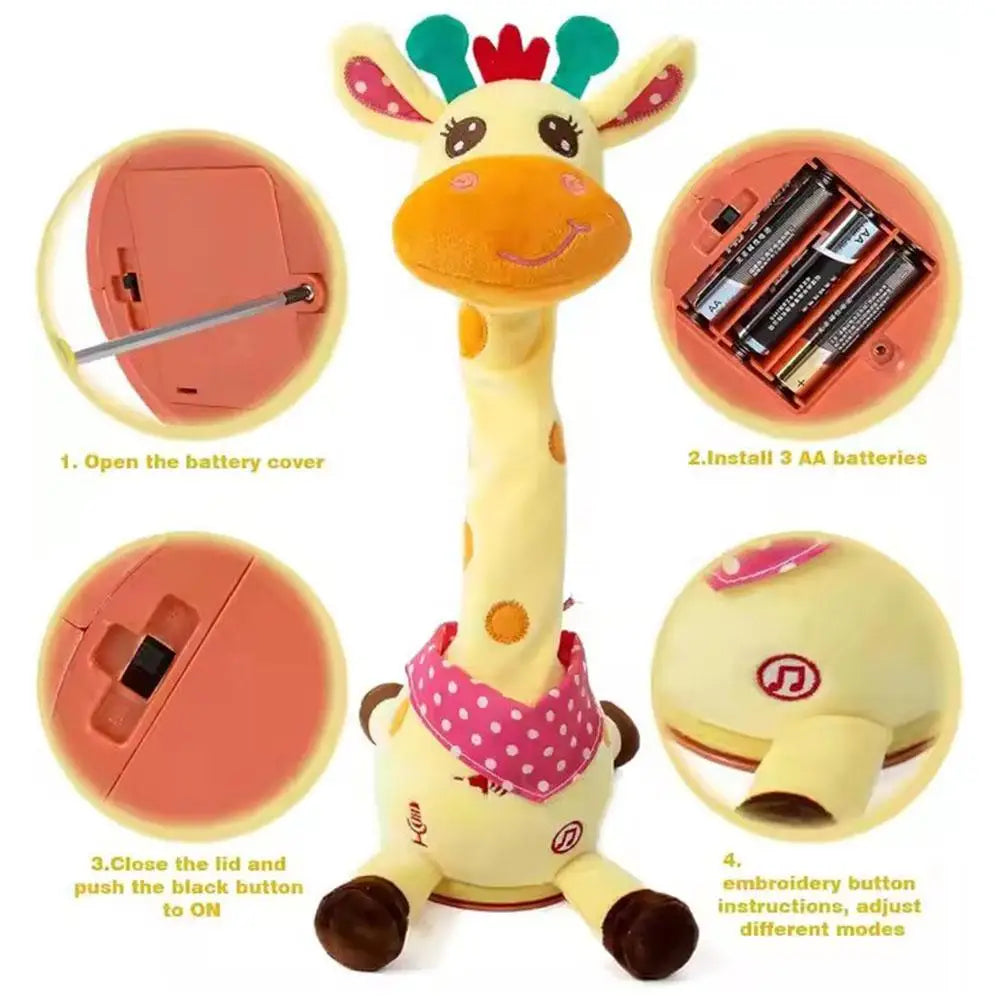 Electric Singing Dancing Giraffe Toy With Light & Voice Recording, Swing Motion Interactive Plush Animal For Kids Gift